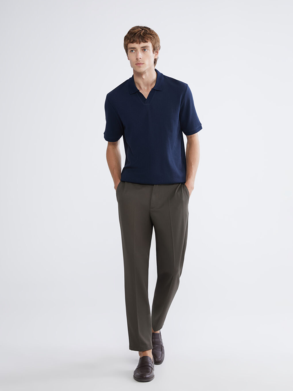 Haki Standart Kalıp Armürlü Erkek Pantolon