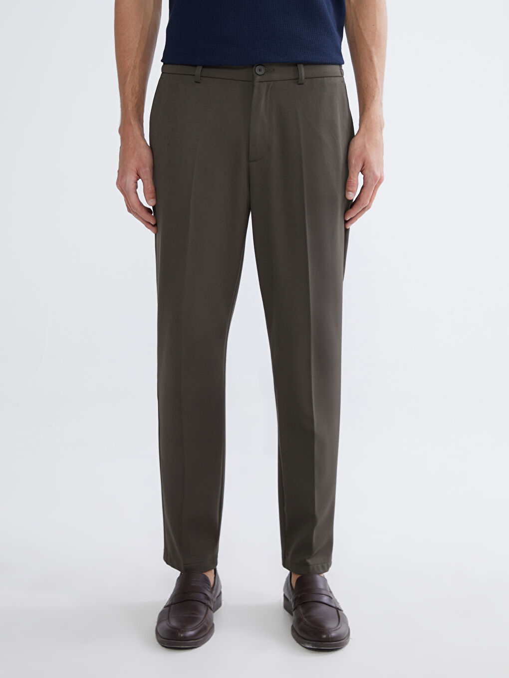 Haki Standart Kalıp Armürlü Erkek Pantolon-1