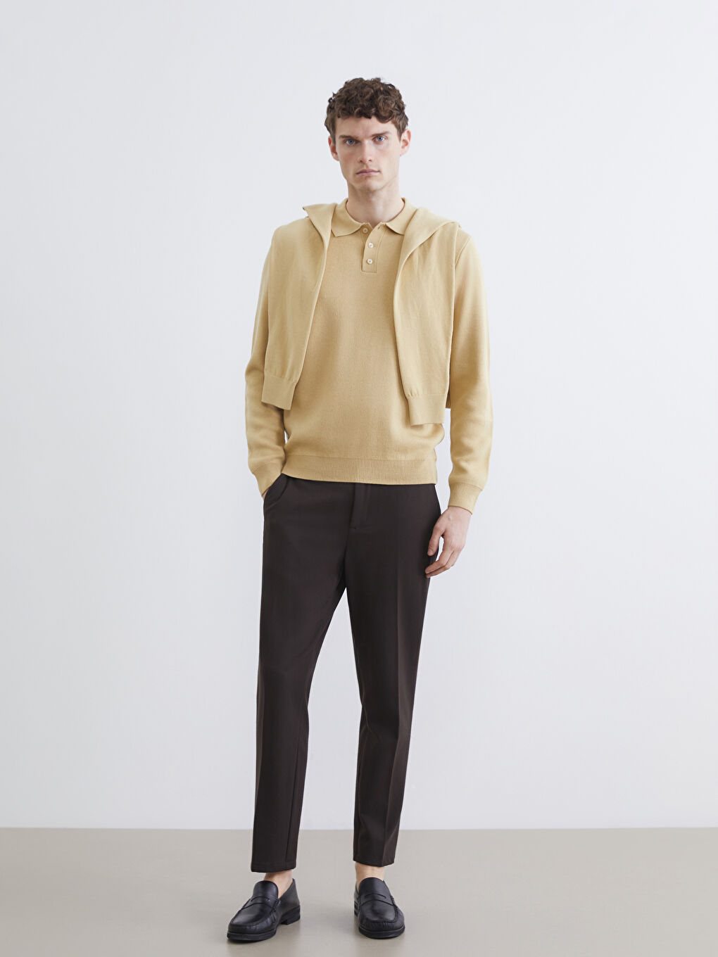 Kahverengi Standart Kalıp Armürlü Erkek Pantolon