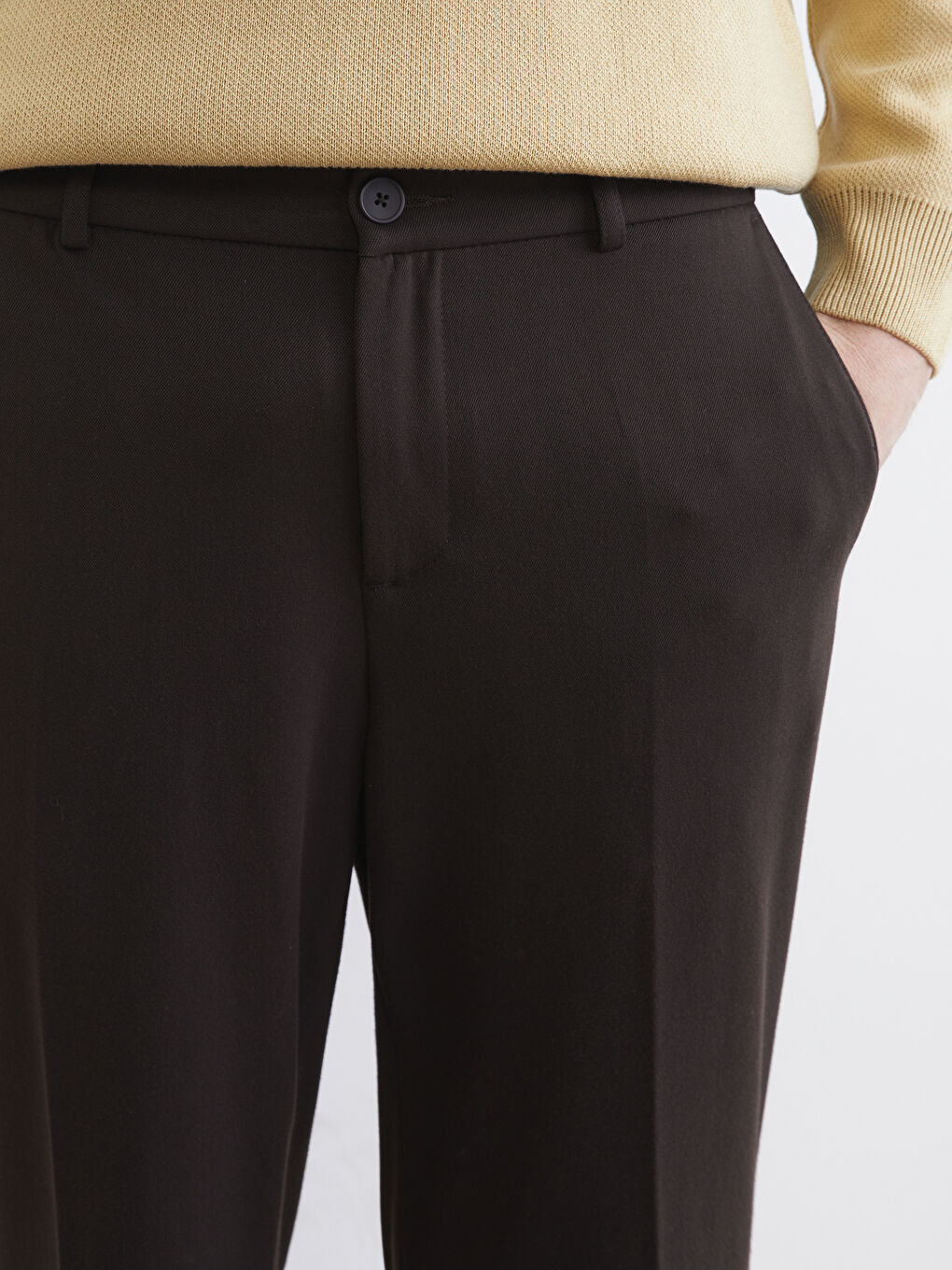 Kahverengi Standart Kalıp Armürlü Erkek Pantolon-2