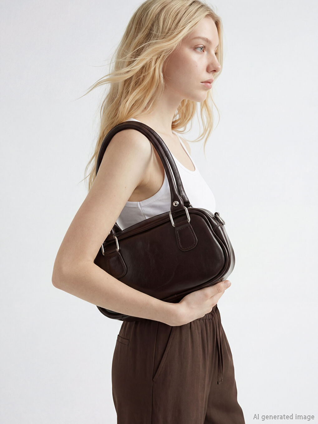 Kahverengi Aksesuar Detaylı Kadın Omuz Çantası-1