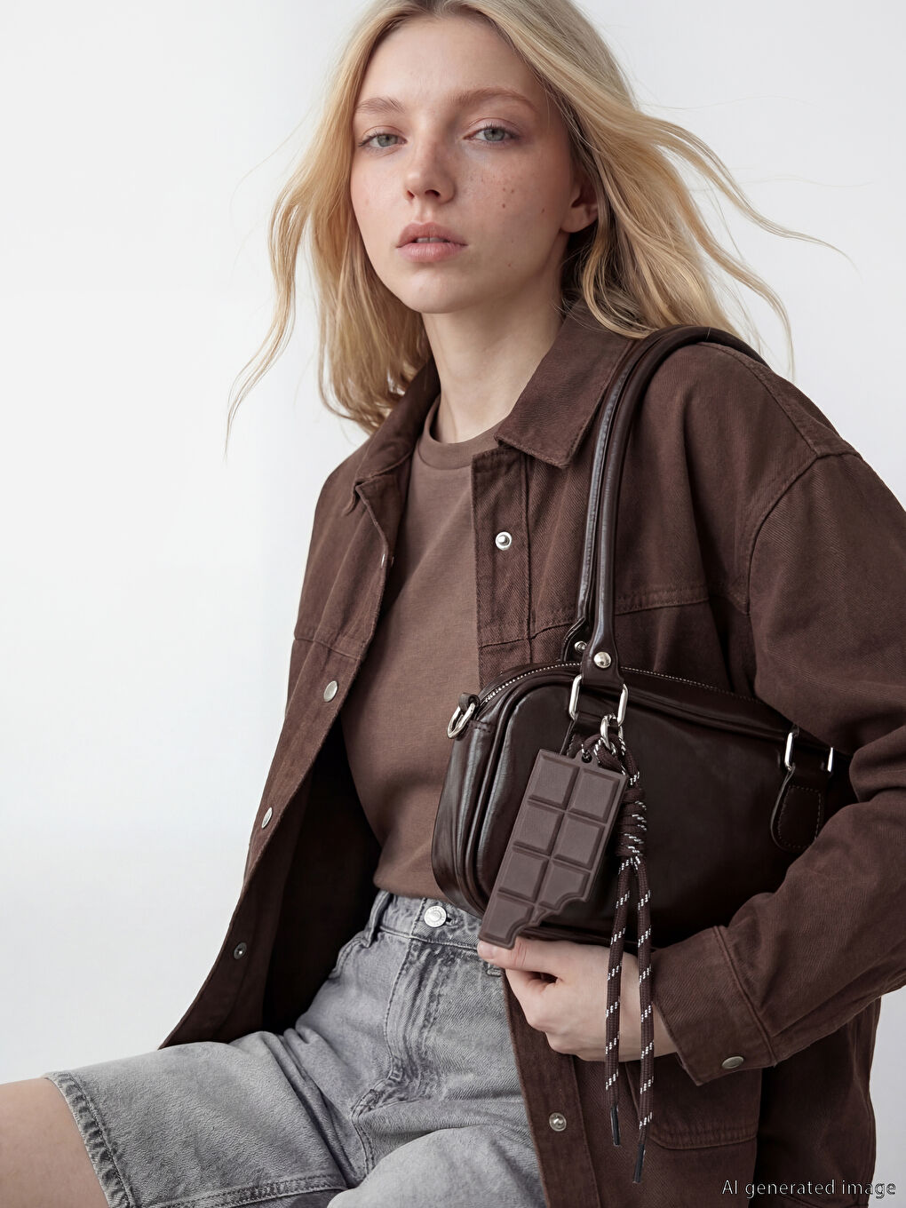 Kahverengi Aksesuar Detaylı Kadın Omuz Çantası