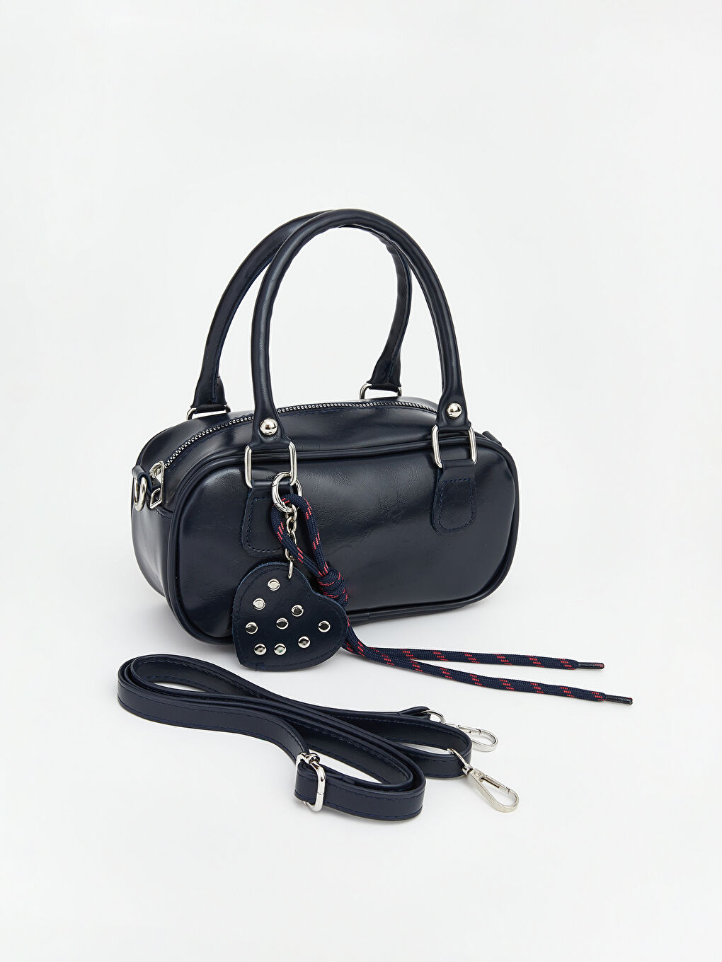 Lacivert Deri Görünümlü Kadın Omuz Çantası-1