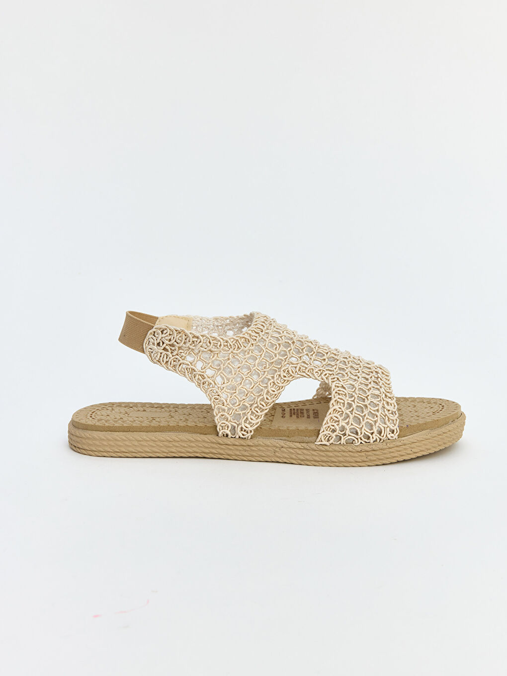 Bej Hasır File Detaylı Kadın Sandalet-1