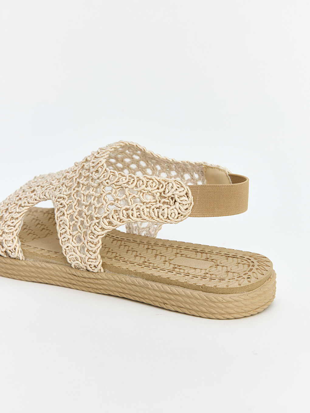 Bej Hasır File Detaylı Kadın Sandalet-4