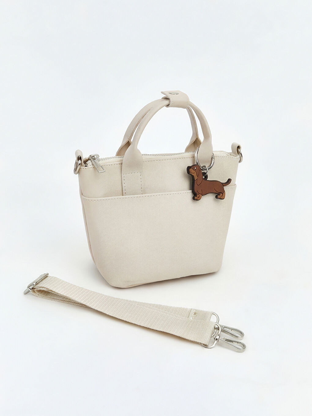 Ekru Aksesuarlı Kız Çocuk Omuz Çantası-1