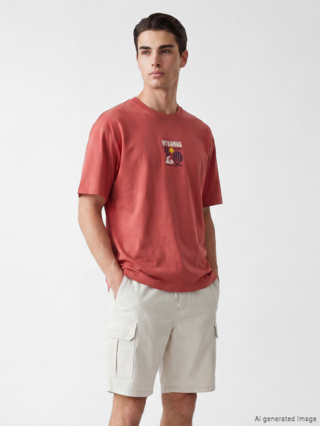 Crew Neck Mykonos Printed Men's T-shirt