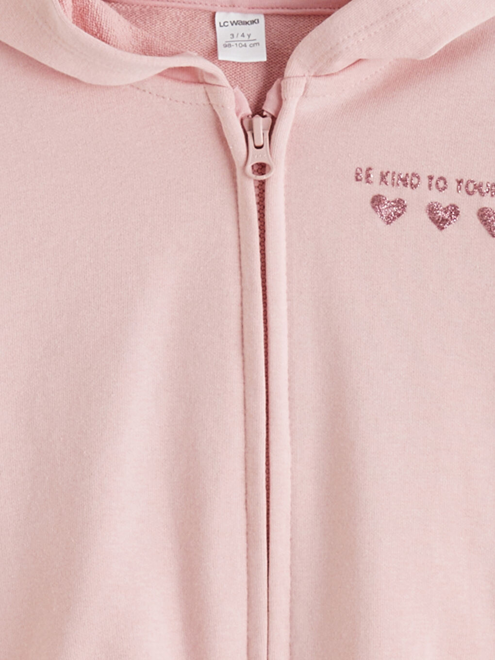 Pembe Kapüşonlu Baskılı Kız Çocuk Fermuarlı Sweatshirt-2