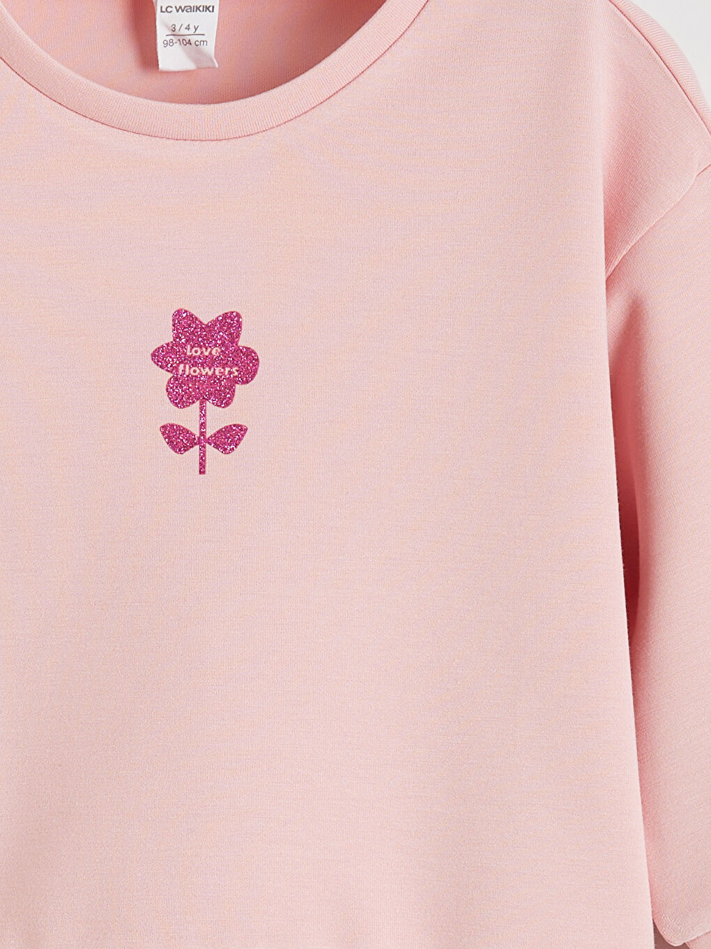 Pembe Çiçek Baskılı Kız Çocuk Sweatshirt ve Eşofman Altı-5