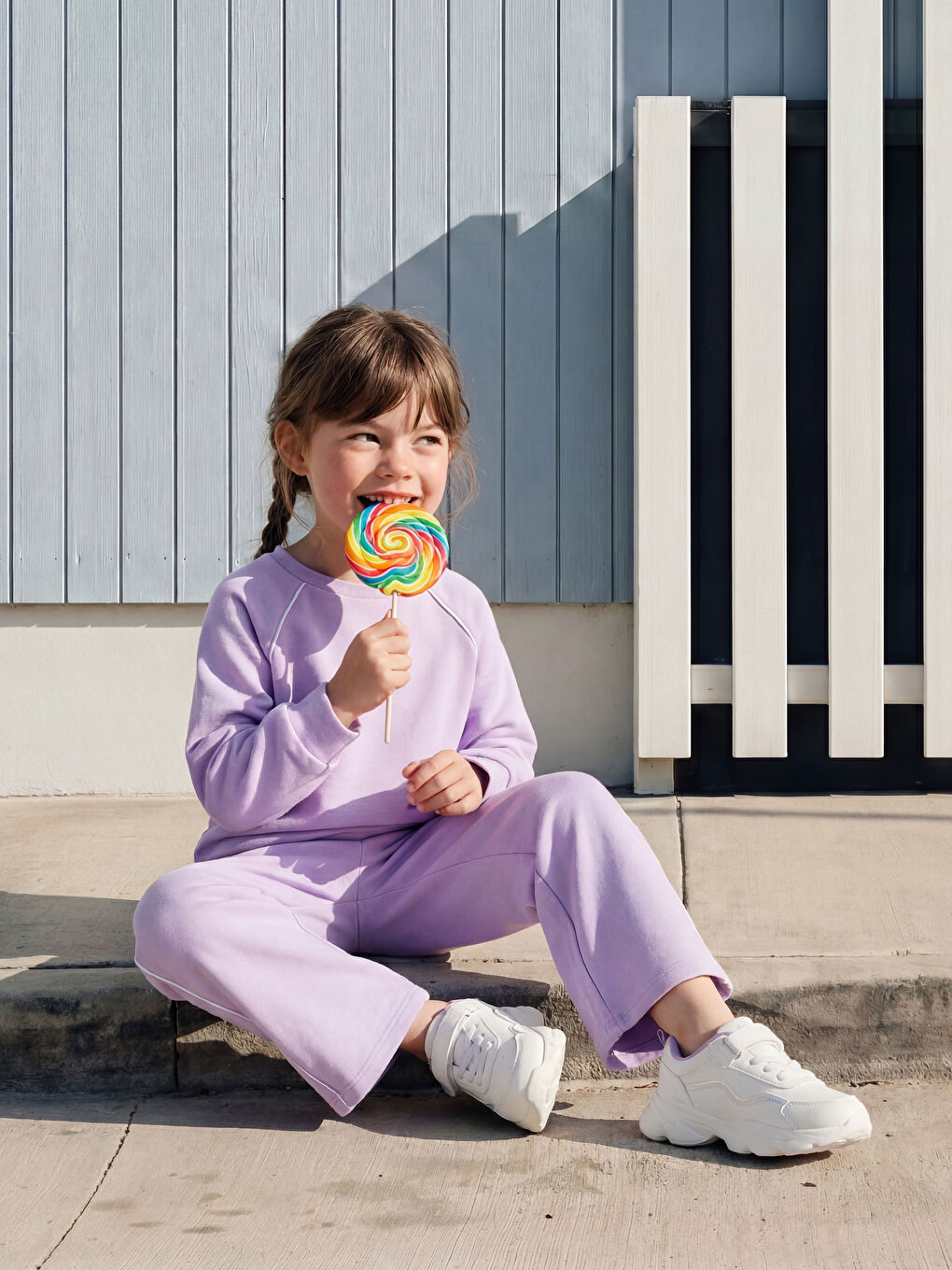 Girls' crew neck soft touch sweatshirt and sweatpants set.-1