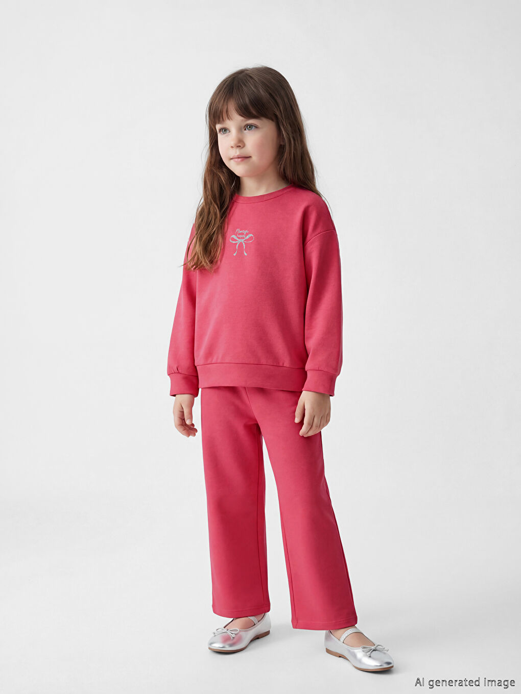 Fuşya Baskılı Kız Çocuk Soft Touch Sweatshirt ve Eşofman Altı-1