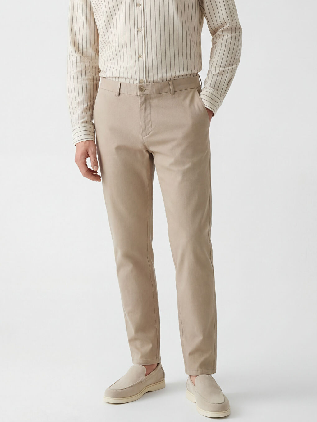 Bej Standart Kalıp Erkek Pantolon-1