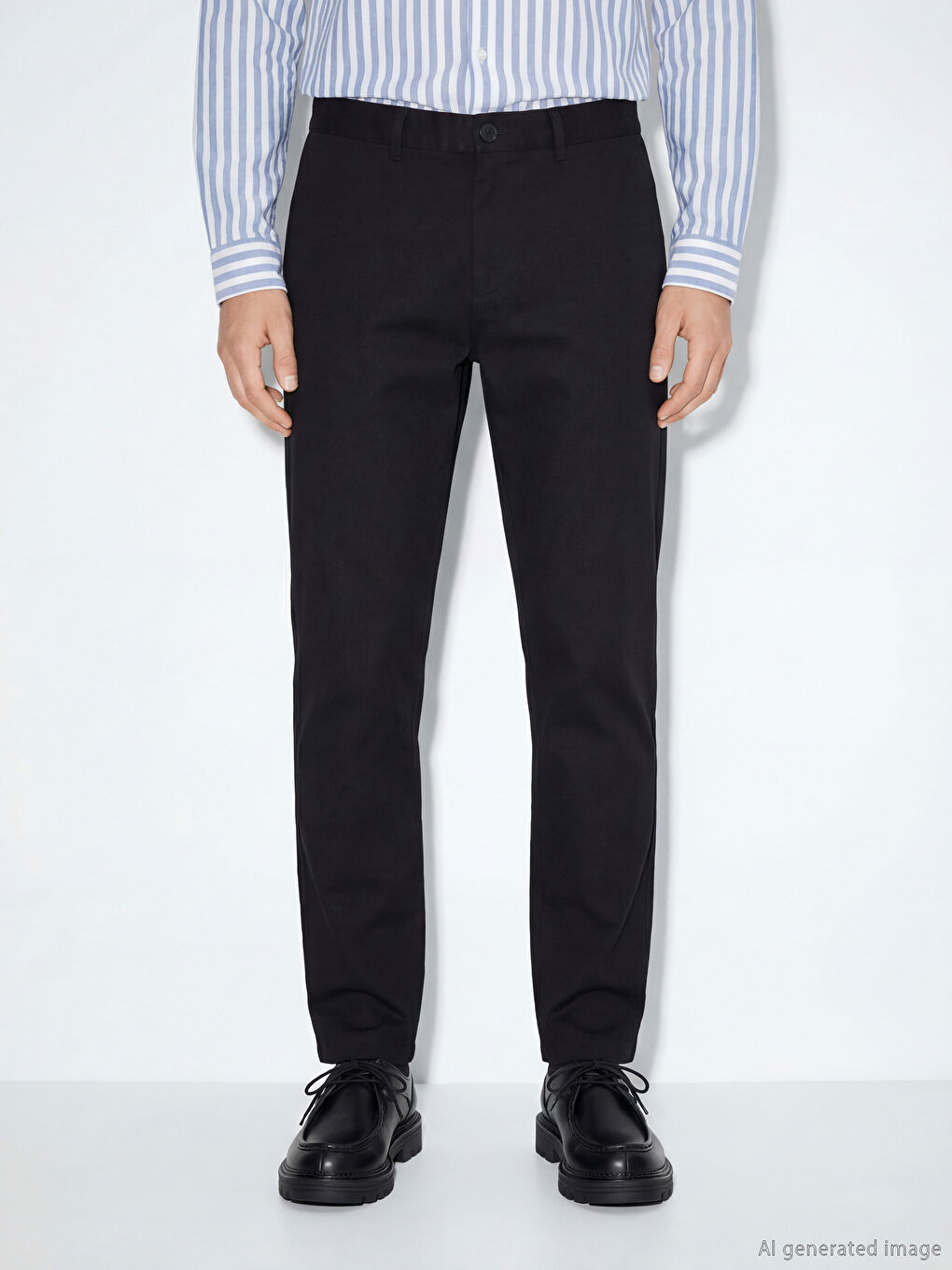 Siyah Standart Kalıp Armürlü Erkek Pantolon-1