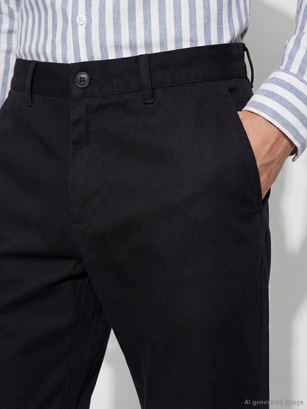 Siyah Standart Kalıp Armürlü Erkek Pantolon-2