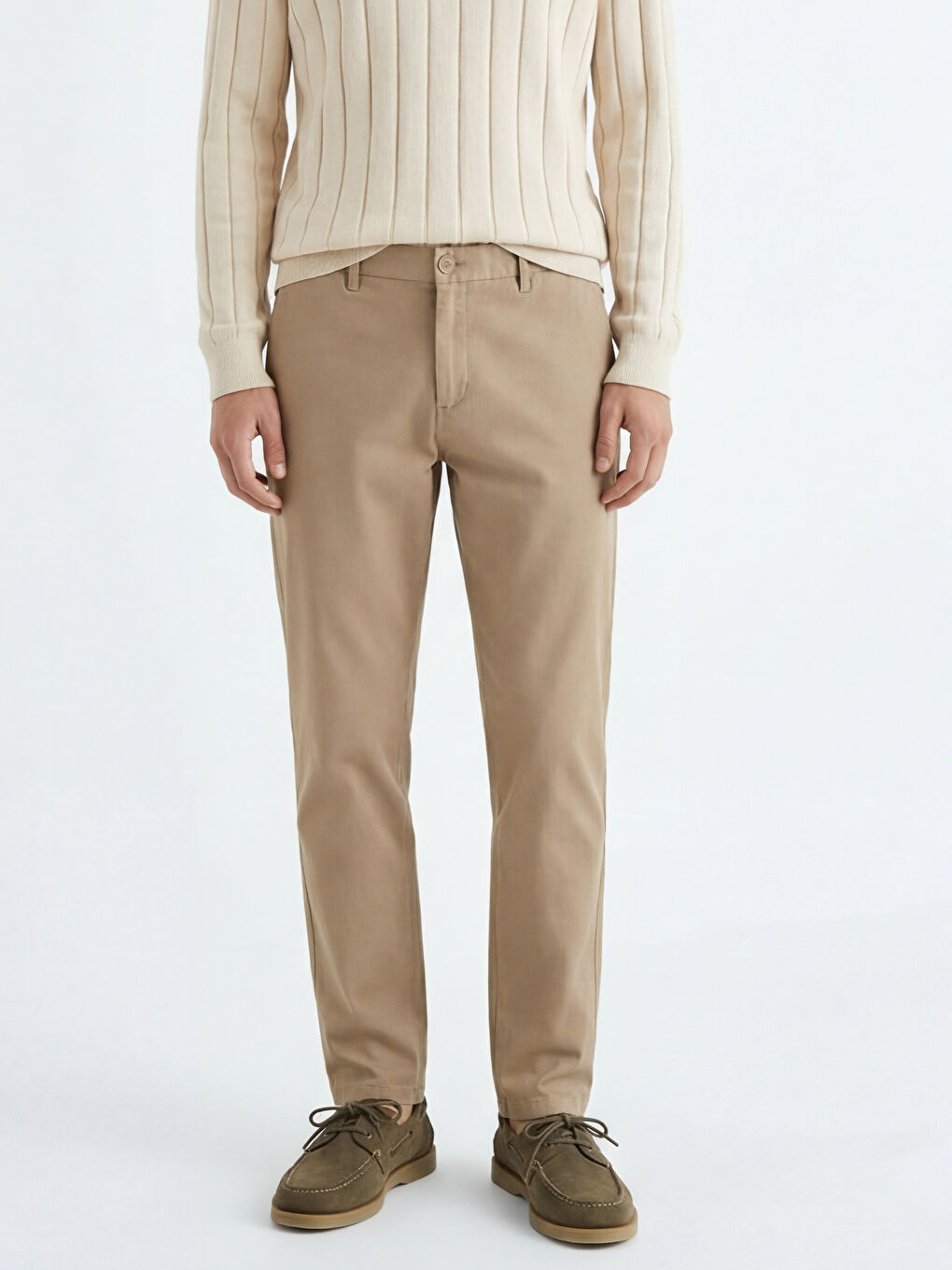 Kahverengi Standart Kalıp Armürlü Erkek Pantolon-1