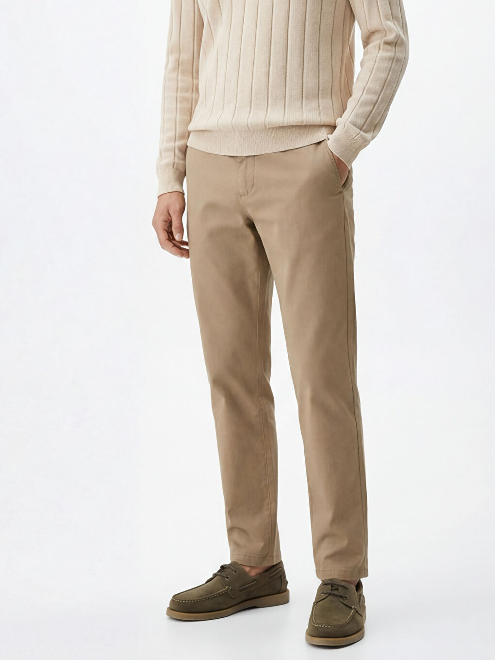 Kahverengi Standart Kalıp Armürlü Erkek Pantolon-2