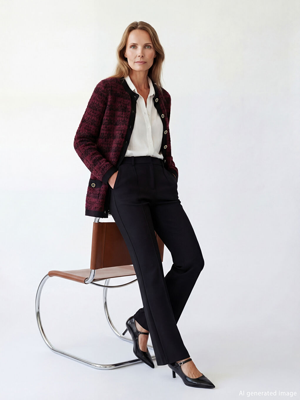 Ženski pleteni kardigan sa okruglim izrezom i uzorkom-1