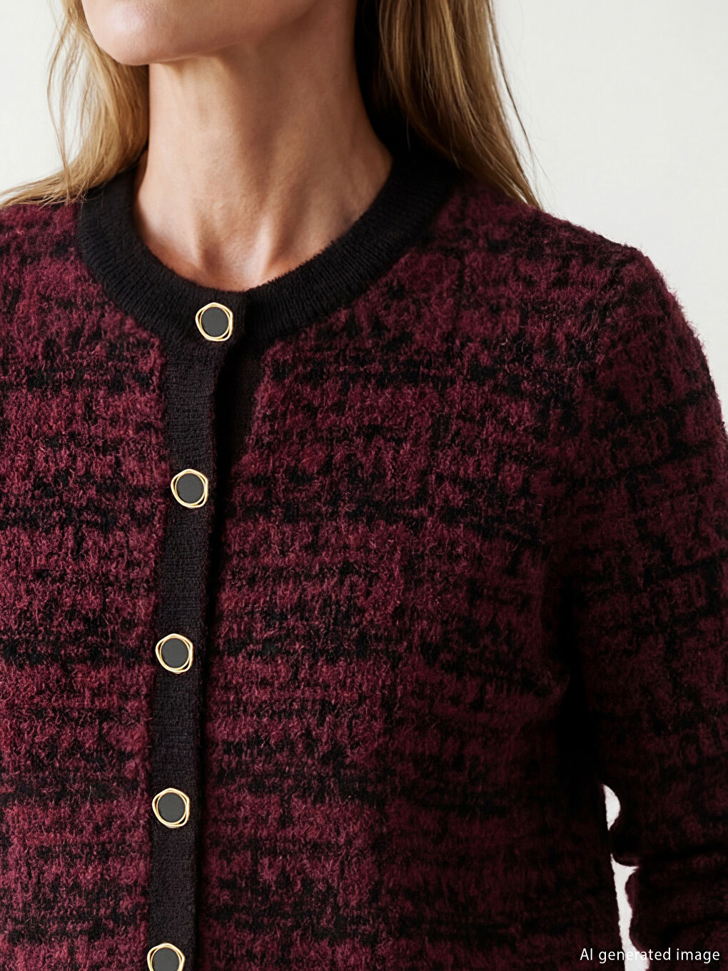 Ženski pleteni kardigan sa okruglim izrezom i uzorkom-2