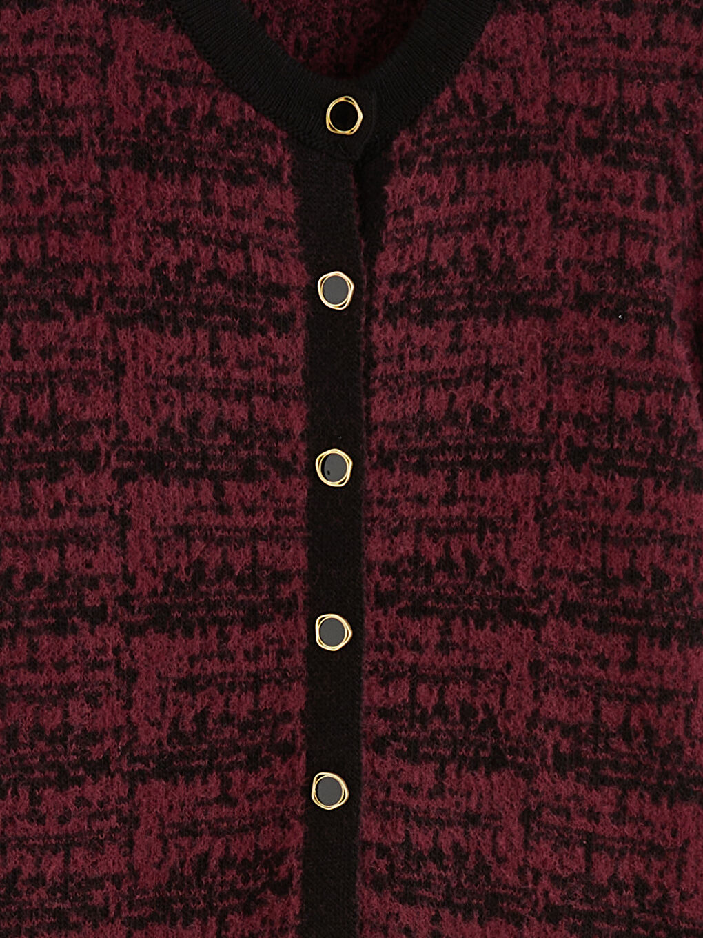 Bordo Bisiklet Yaka Desenli Kadın Triko Hırka-1