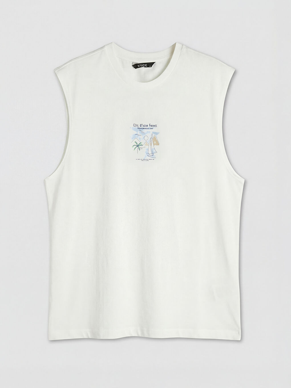 Ekru Bisiklet Yaka Baskılı Erkek Kolsuz Tişört