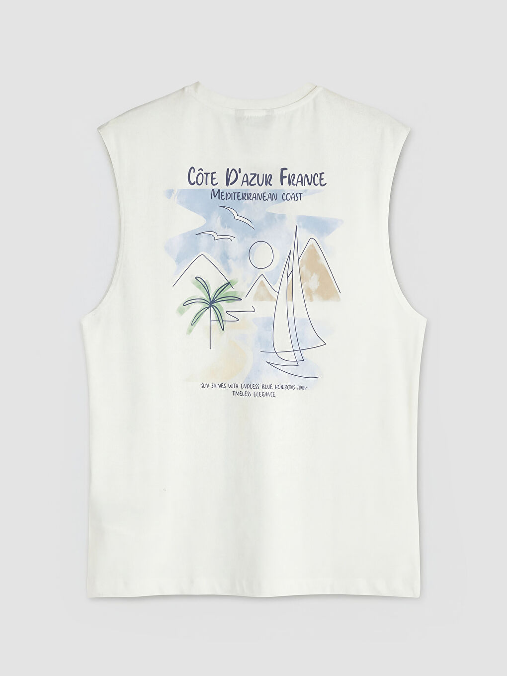 Ekru Bisiklet Yaka Baskılı Erkek Kolsuz Tişört-1