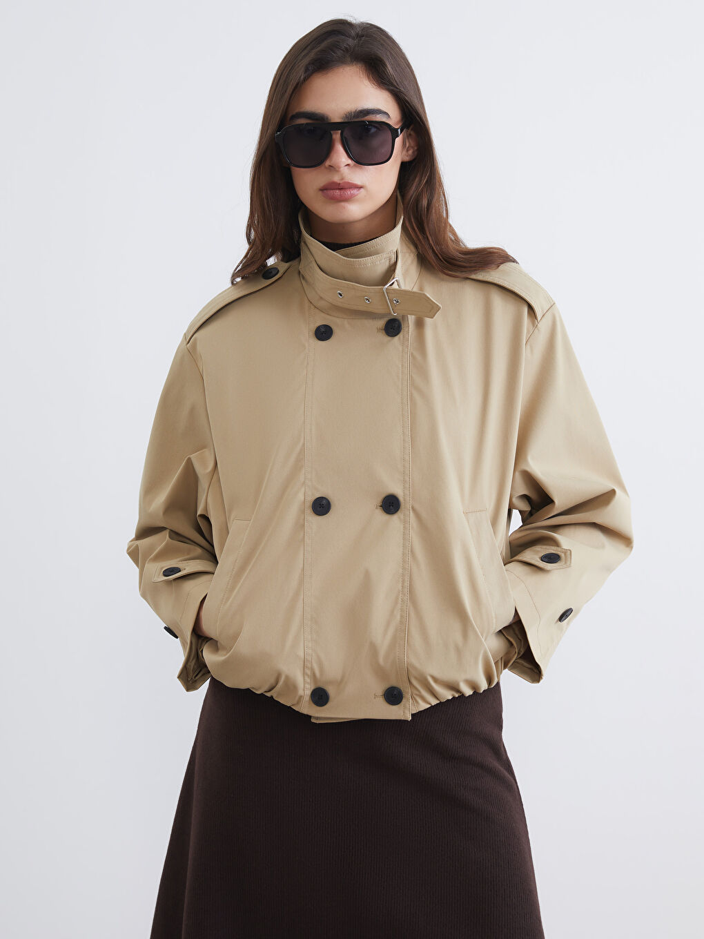 Dik Yaka Kadın Trençkot-1