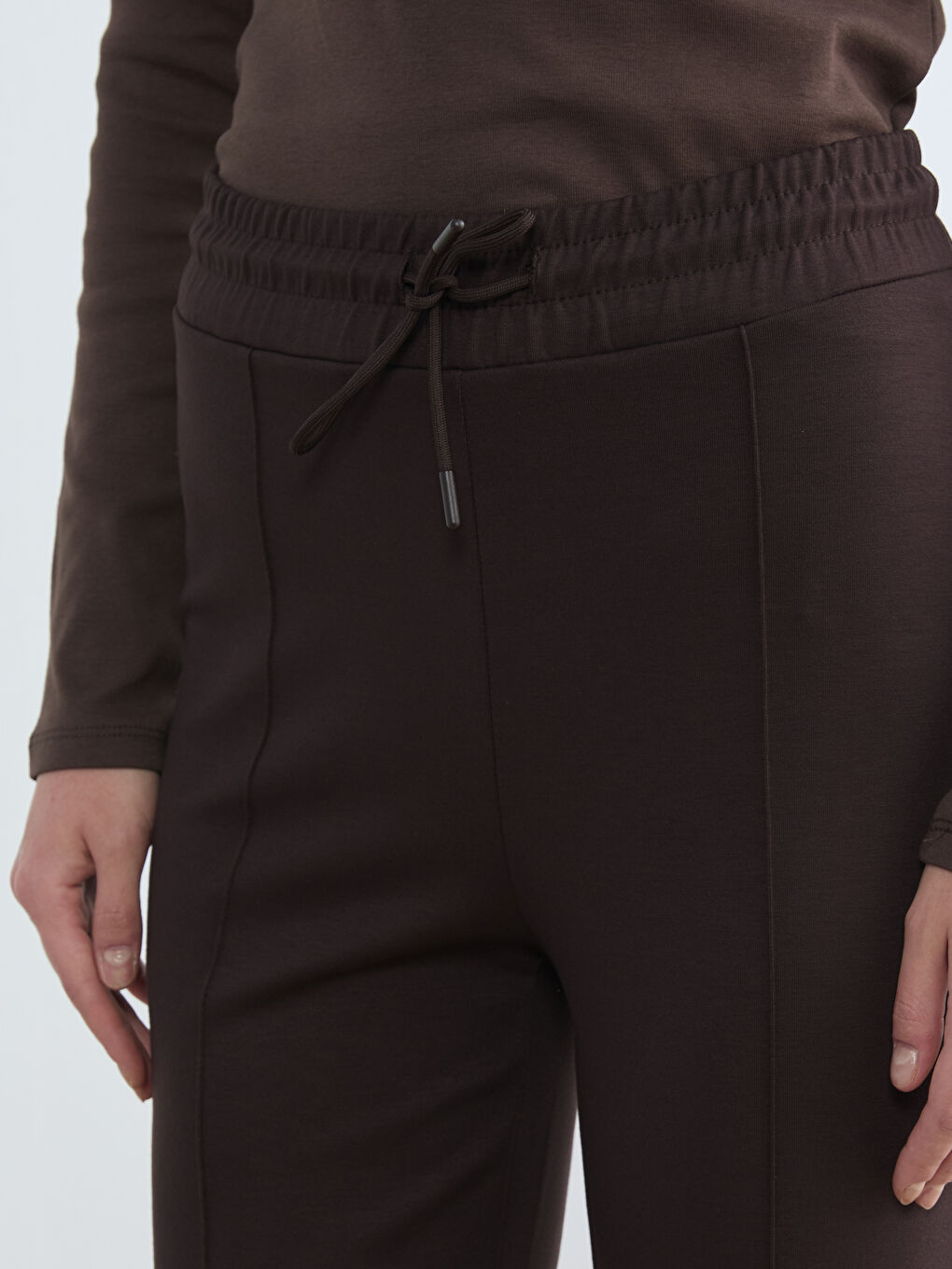 Kahverengi Beli Lastikli Soft Touch Kadın Eşofman Altı-2