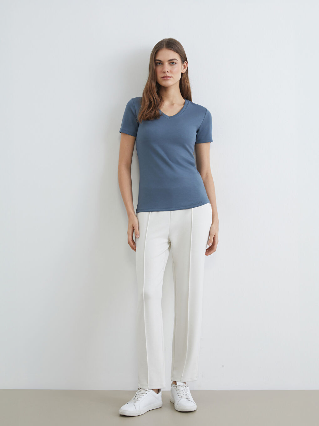 Bej Beli Lastikli Soft Touch Kadın Eşofman Altı