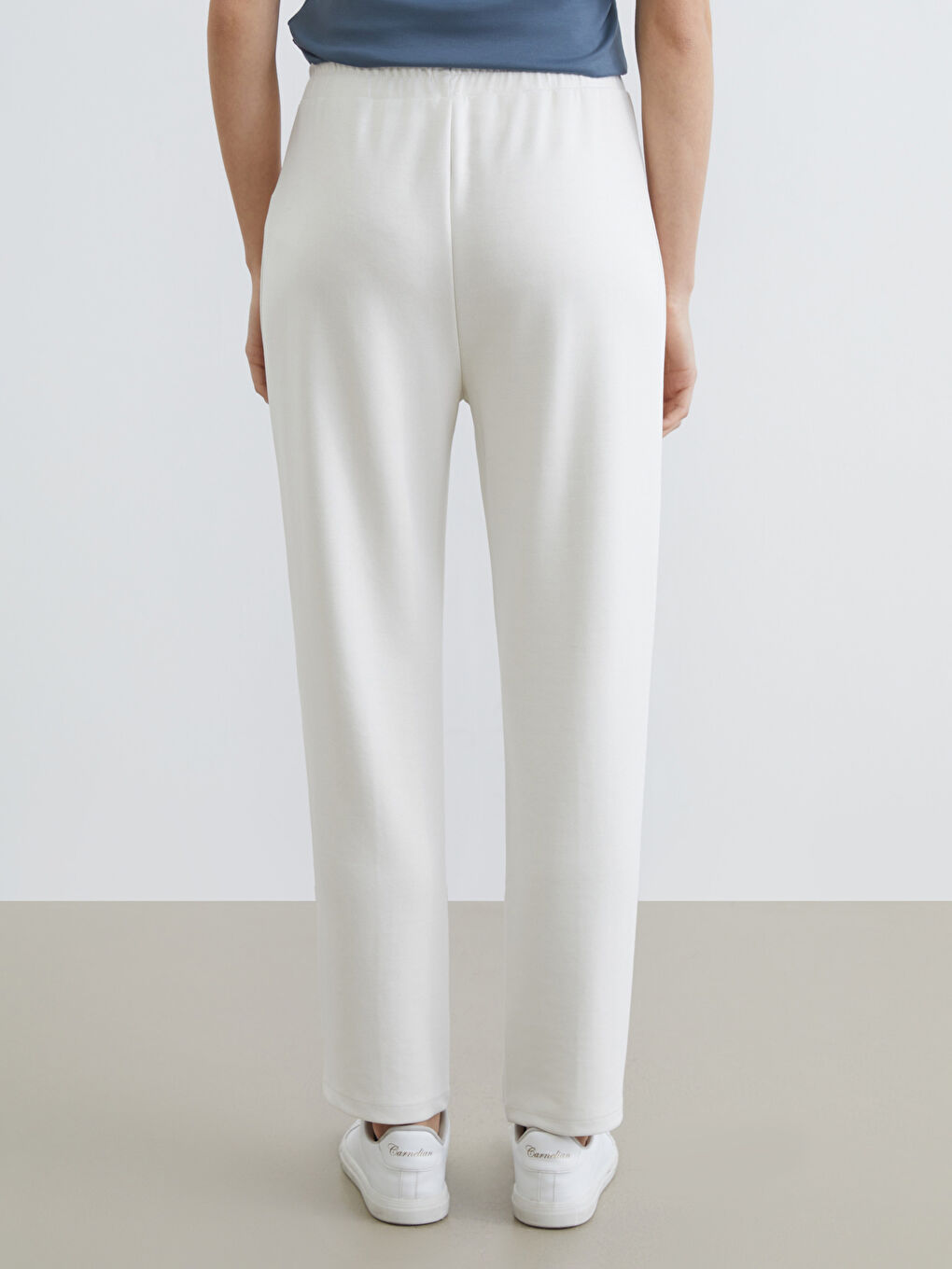 Bej Beli Lastikli Soft Touch Kadın Eşofman Altı-3