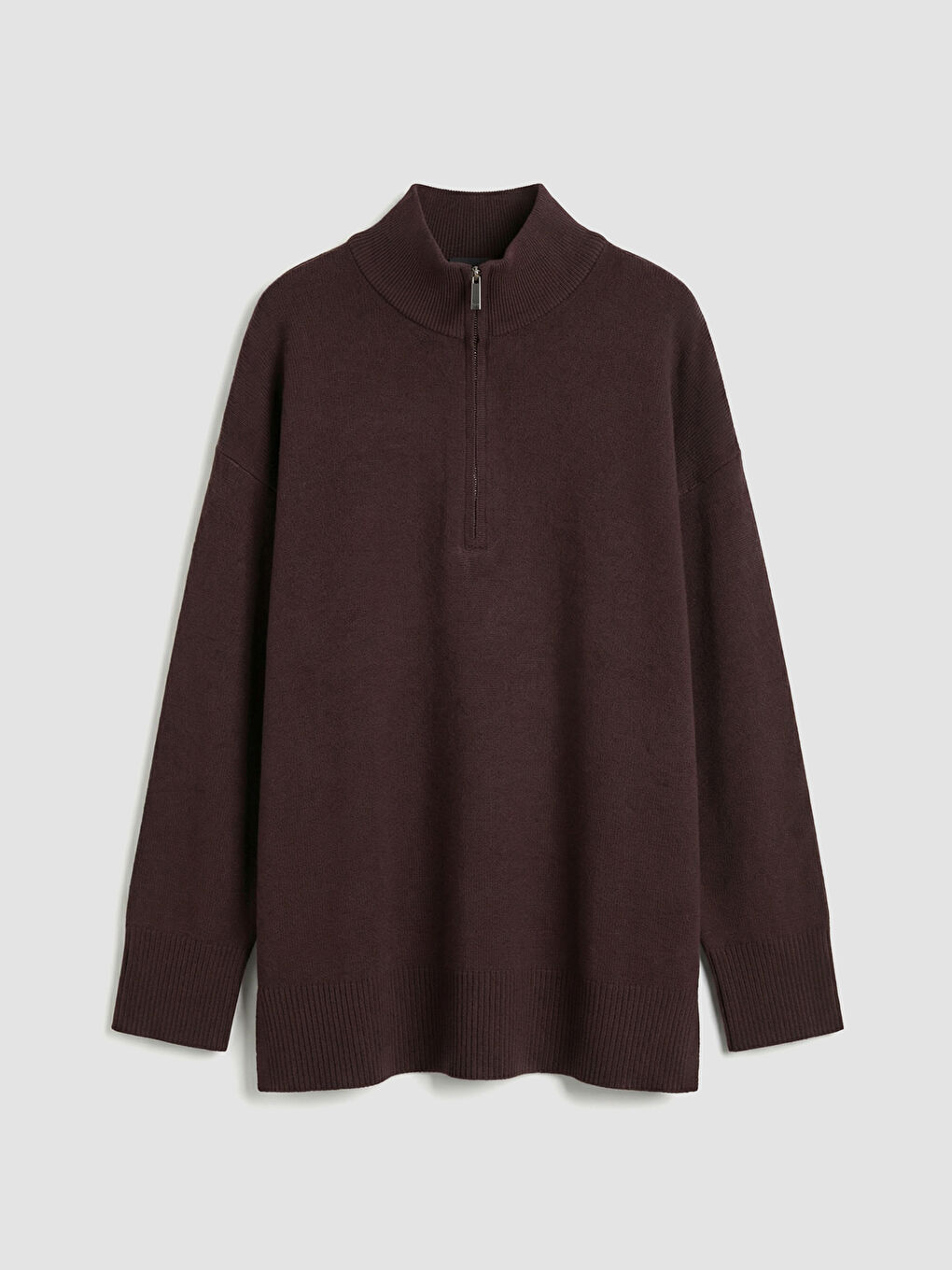 Mürdüm Dik Yaka Kadın Triko Kazak-5