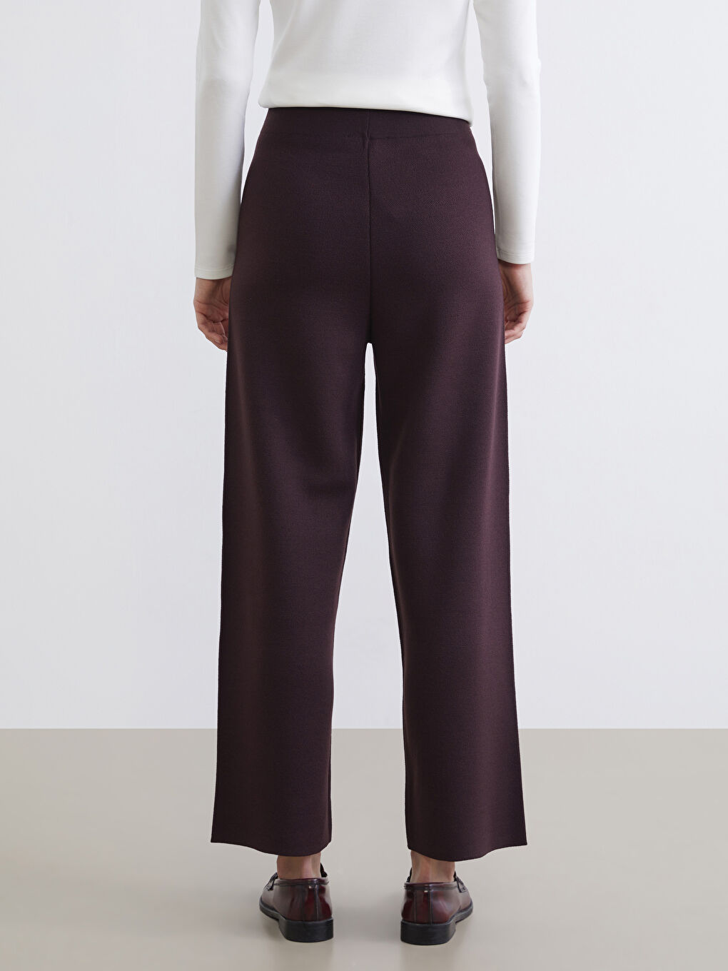 Mürdüm Beli Lastikli Kadın Triko Pantolon-3