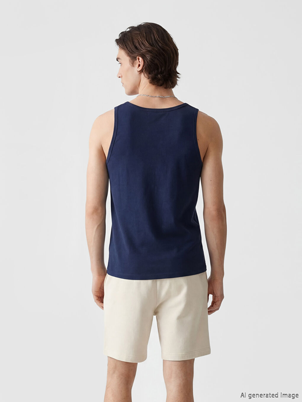 Lacivert Bisiklet Yaka Baskılı Erkek Kolsuz Tişört-2