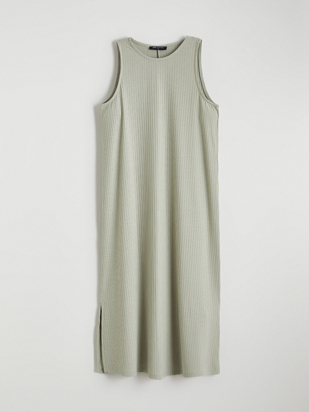 Yeşil Bisiklet Yaka Çizgili Yırtmaçlı Elbise-4