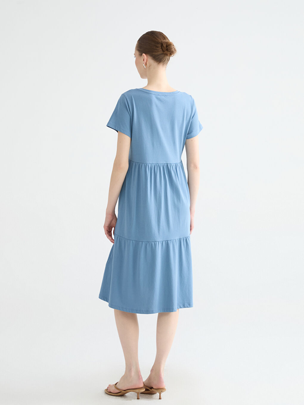 Mavi V Yaka Katkat Elbise-3