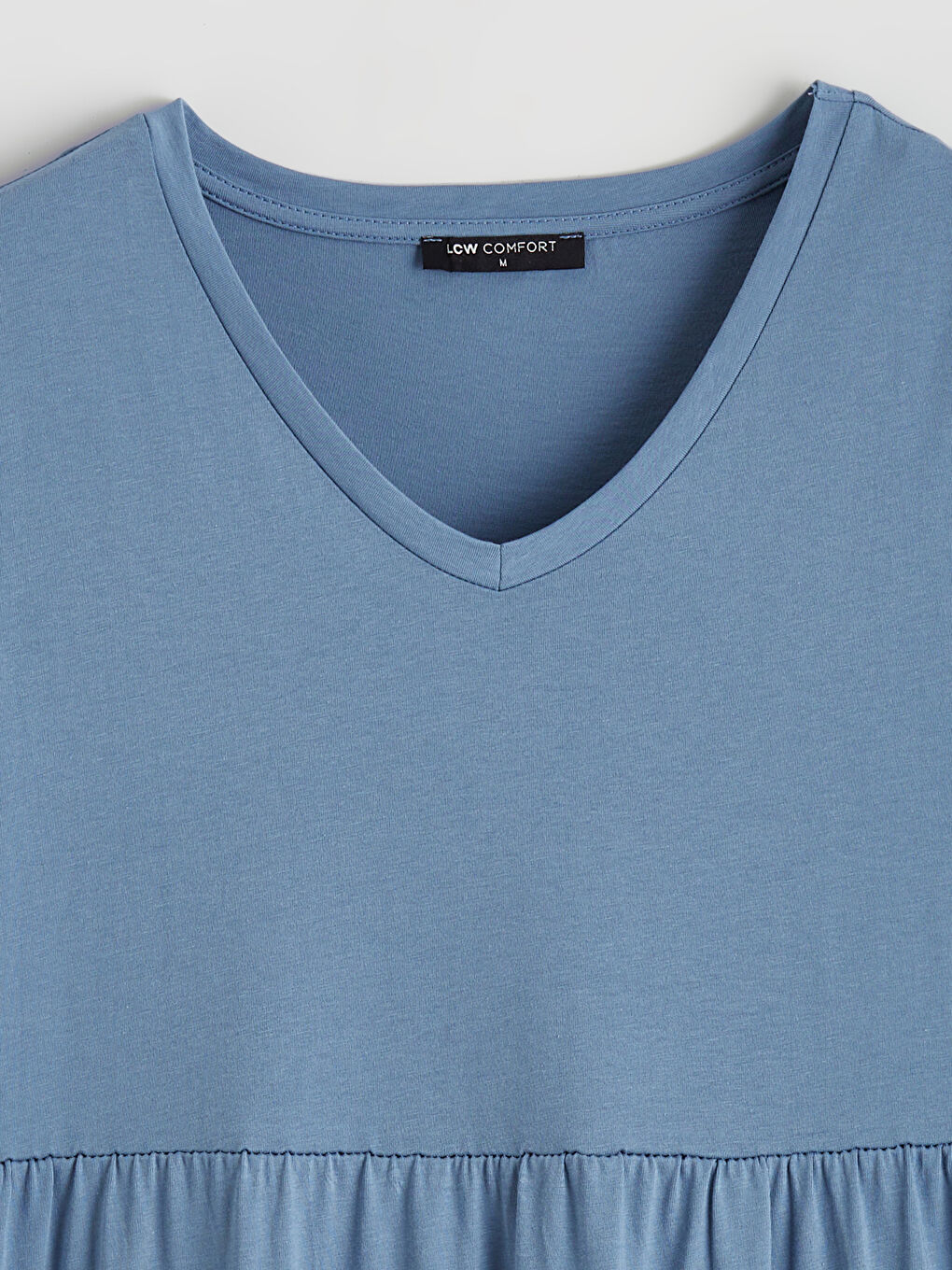 Mavi V Yaka Katkat Elbise-5