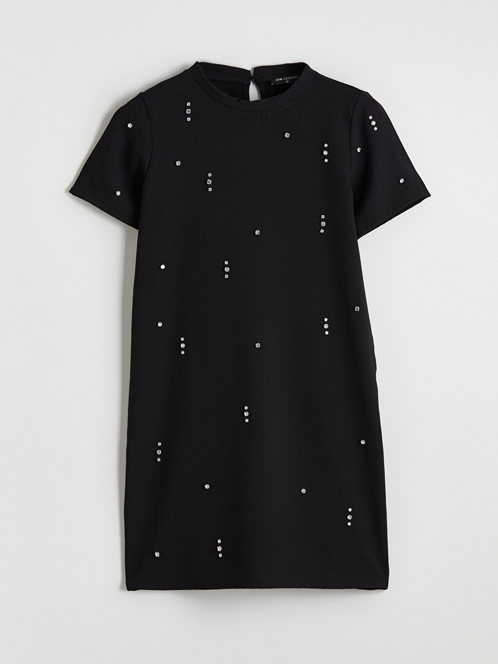 Siyah Bisiklet Yaka Taşlı Mini Elbise-4