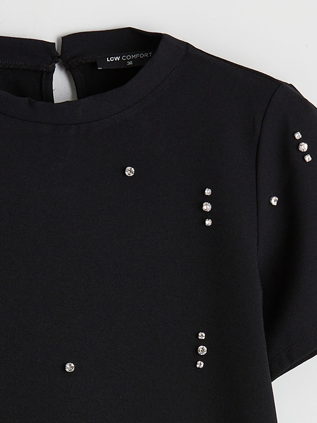 Siyah Bisiklet Yaka Taşlı Mini Elbise-5