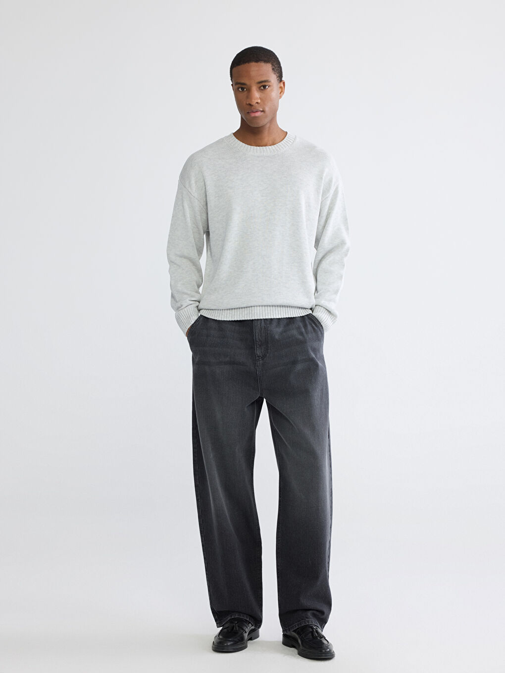 Gri Bisiklet Yaka Erkek Triko Kazak-1