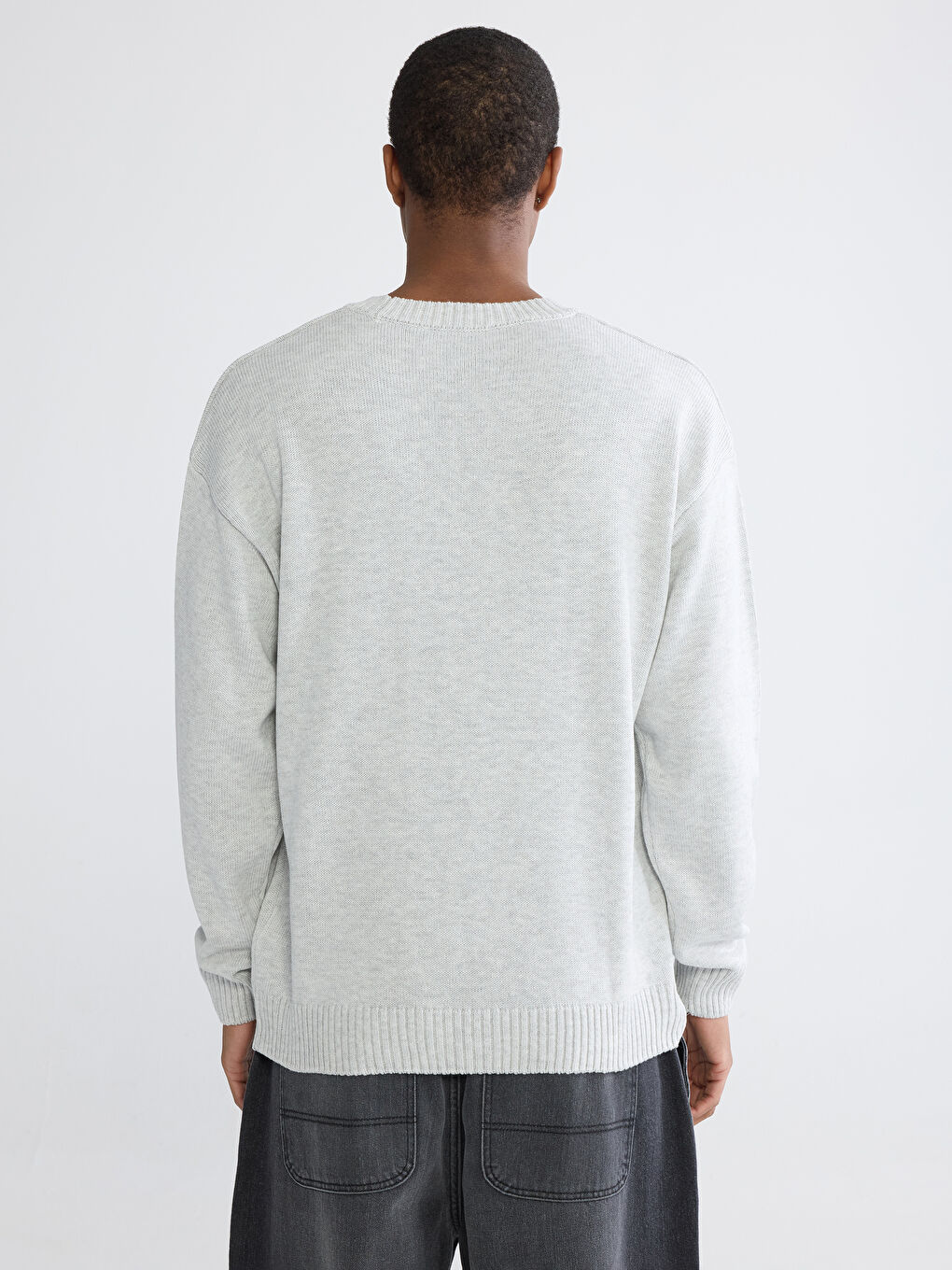 Gri Bisiklet Yaka Erkek Triko Kazak-3