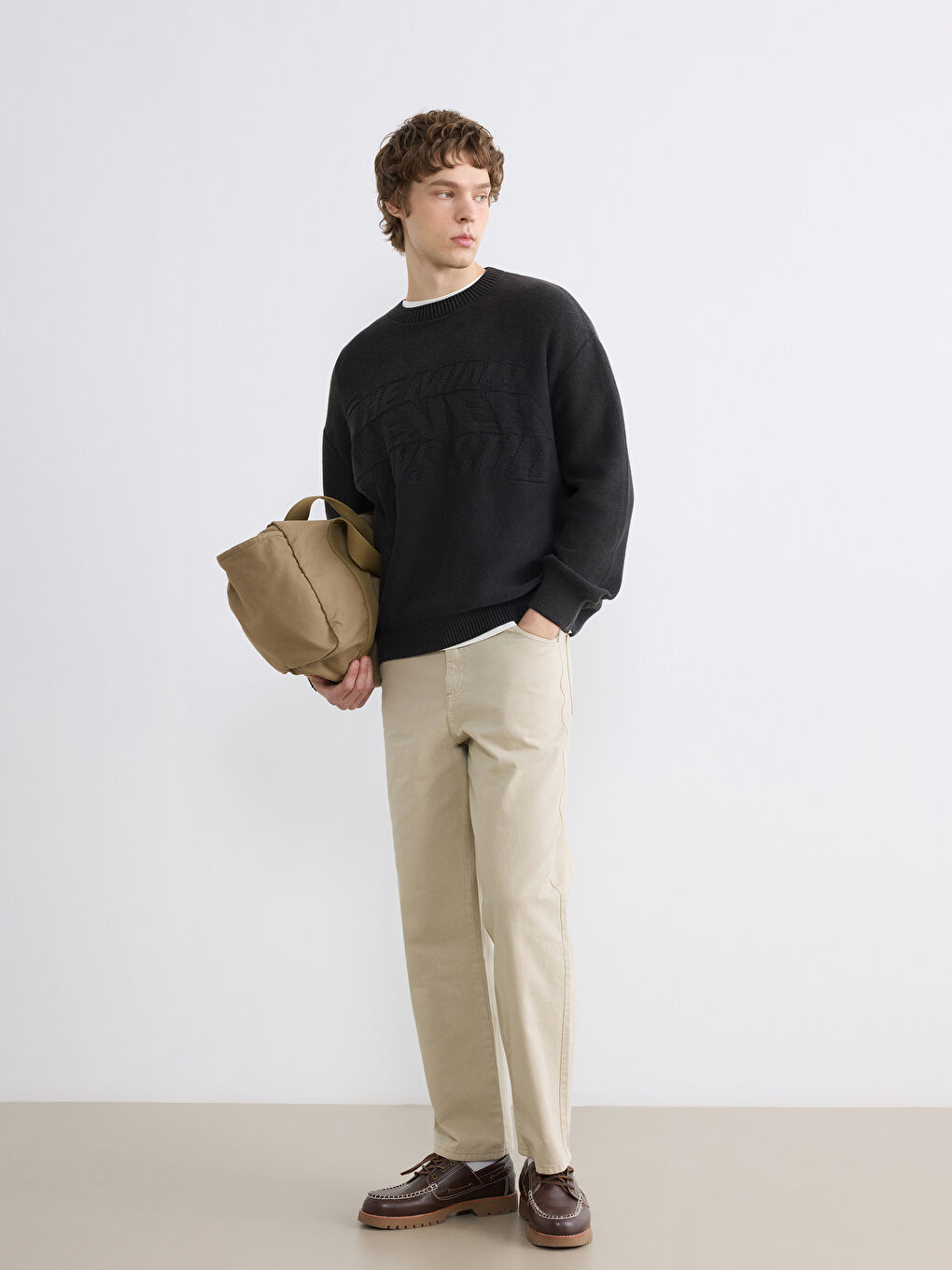 Antrasit Bisiklet Yaka Kabartmalı Erkek Triko Kazak-1