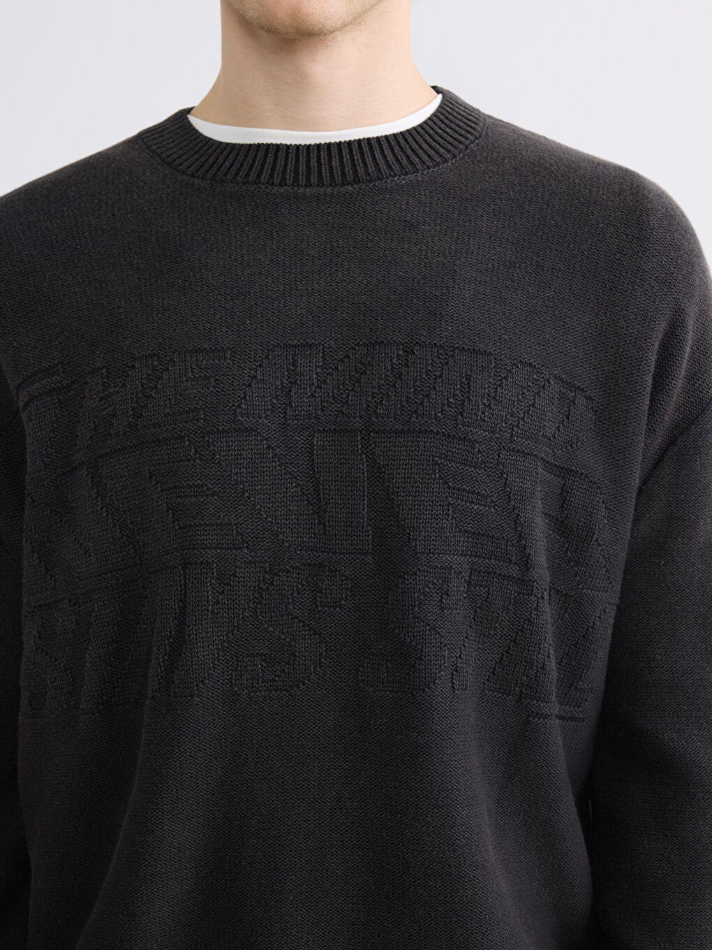 Antrasit Bisiklet Yaka Kabartmalı Erkek Triko Kazak-2