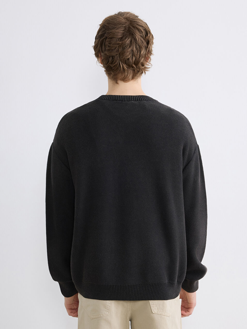 Antrasit Bisiklet Yaka Kabartmalı Erkek Triko Kazak-3