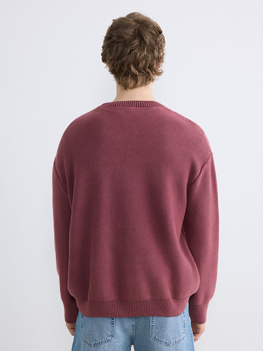 Mürdüm Bisiklet Yaka Kabartmalı Erkek Triko Kazak-3