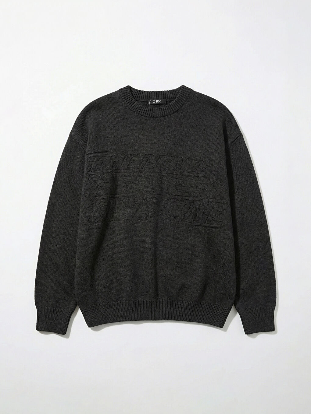 Antrasit Bisiklet Yaka Kabartma Baskılı Erkek Triko Kazak