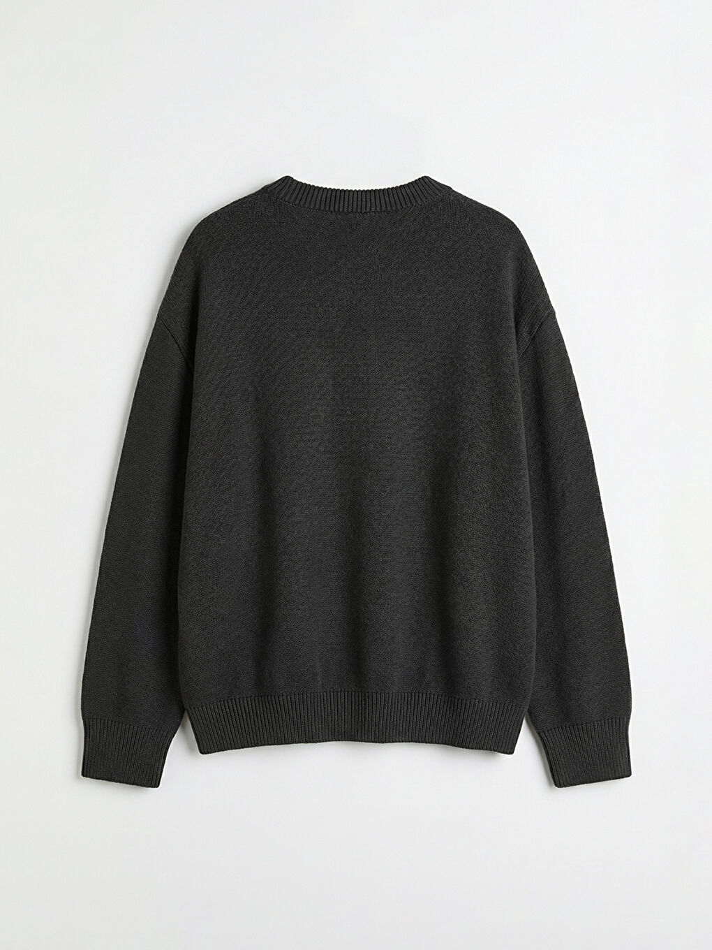 Antrasit Bisiklet Yaka Kabartma Baskılı Erkek Triko Kazak-1