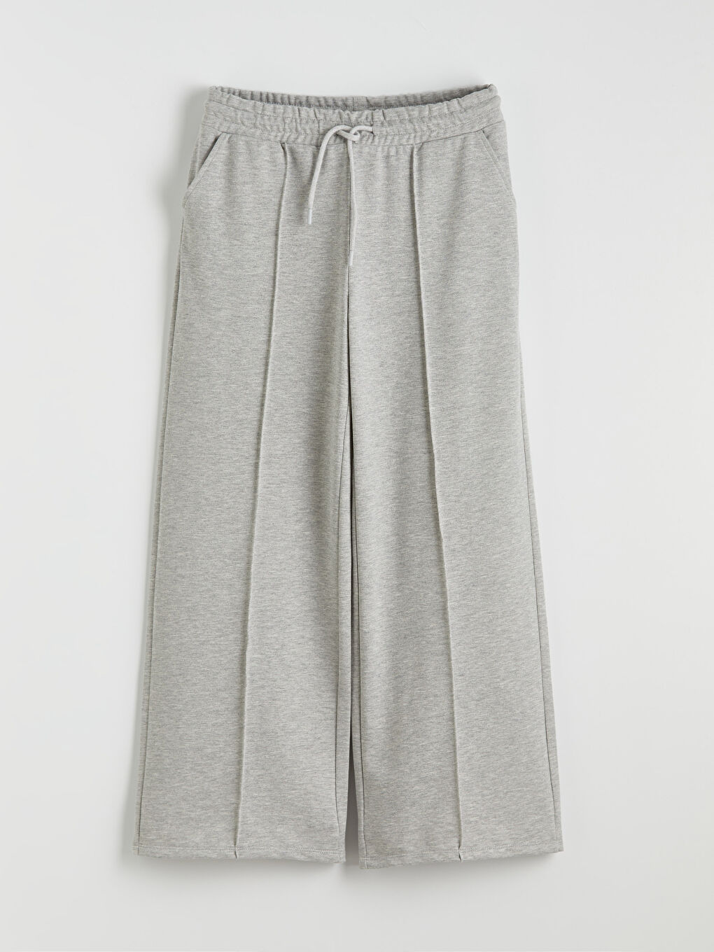 Gri Beli Lastikli Geniş Paça Kadın Eşofman Altı	-4