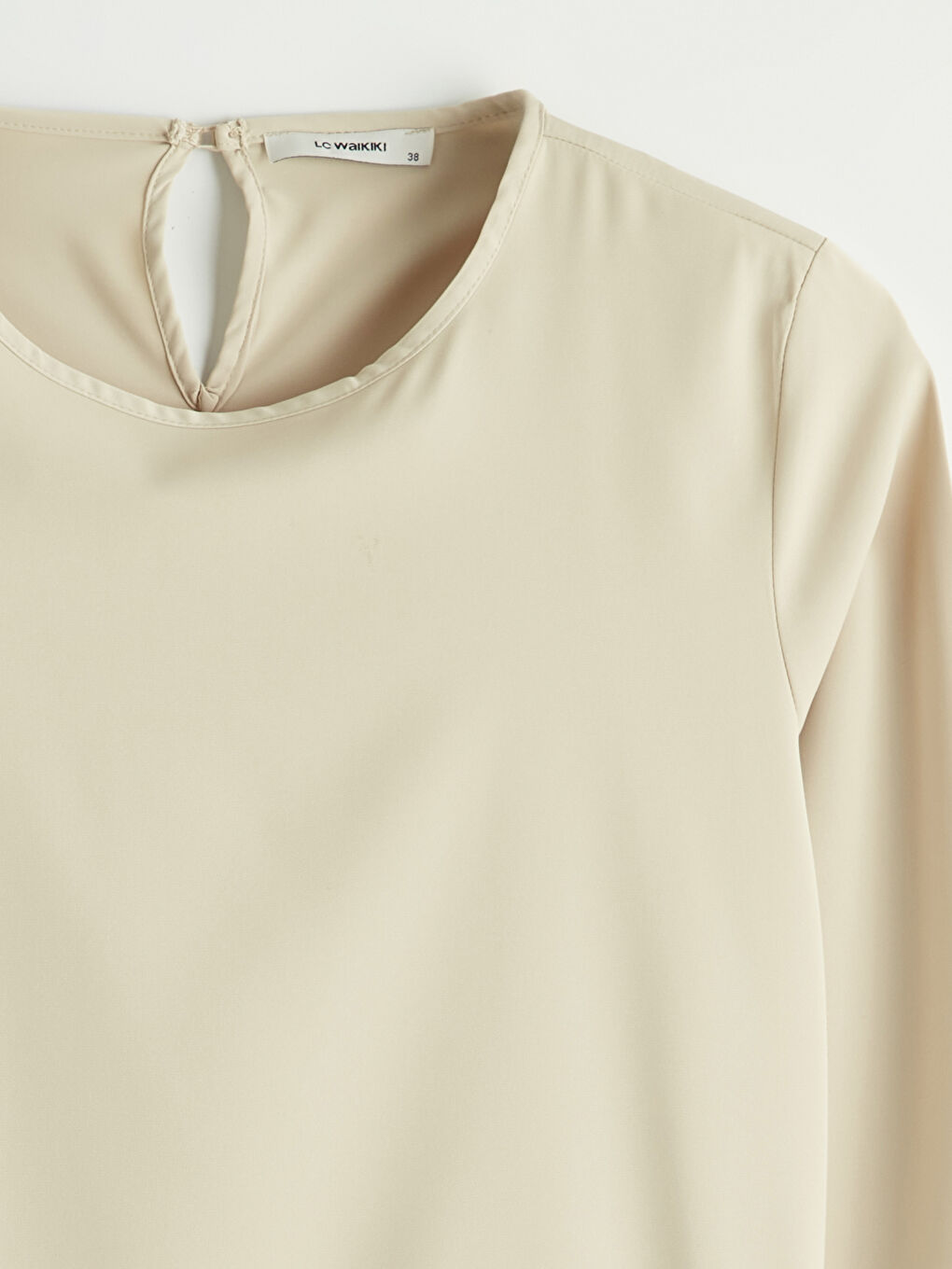 Bej Bisiklet Yaka Bağlama Detaylı Kadın Tunik	-5