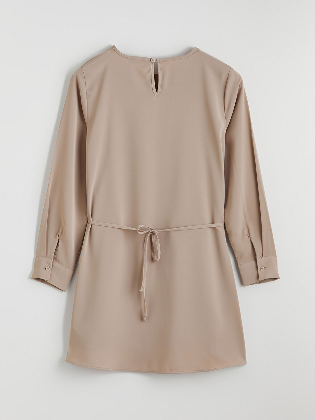 Bej Bisiklet Yaka Bağlama Detaylı Kadın Tunik	-6