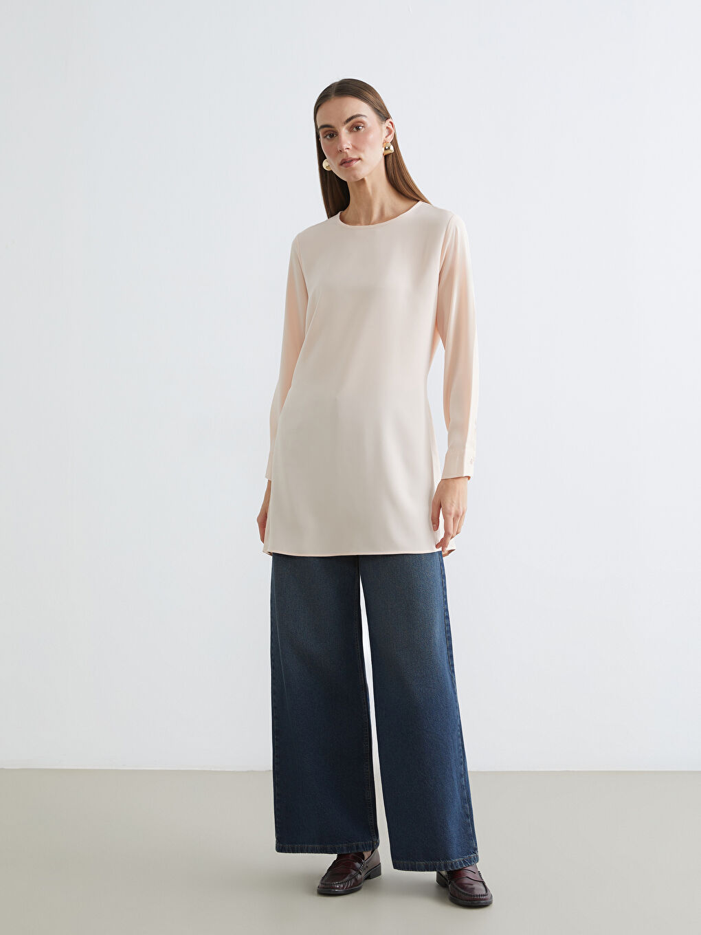 Pembe Bisiklet Yaka Bağlama Detaylı Kadın Tunik	-1