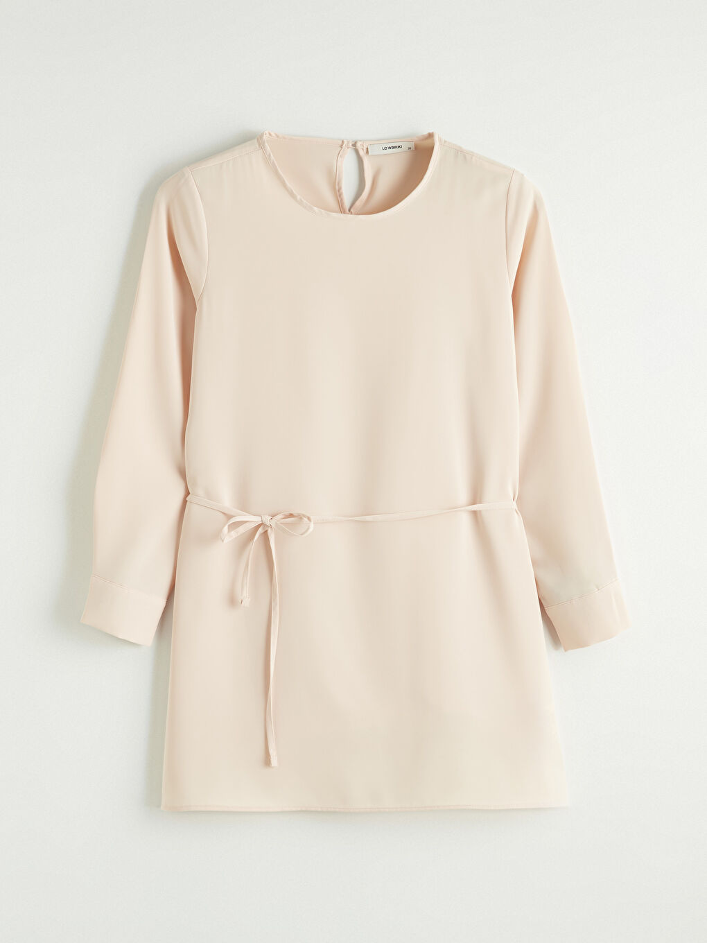 Pembe Bisiklet Yaka Bağlama Detaylı Kadın Tunik	-4